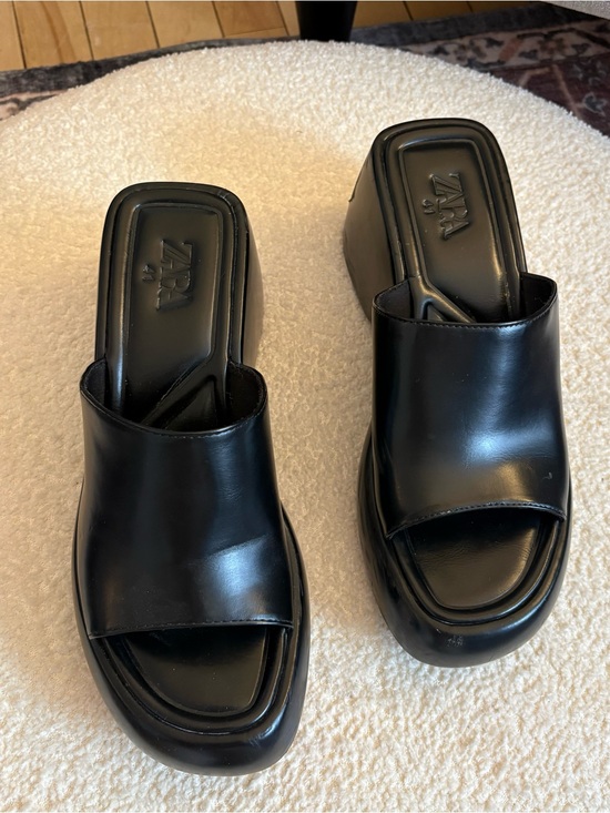 Zara Shoes - Zara Black Leather Platform Mule Sandals